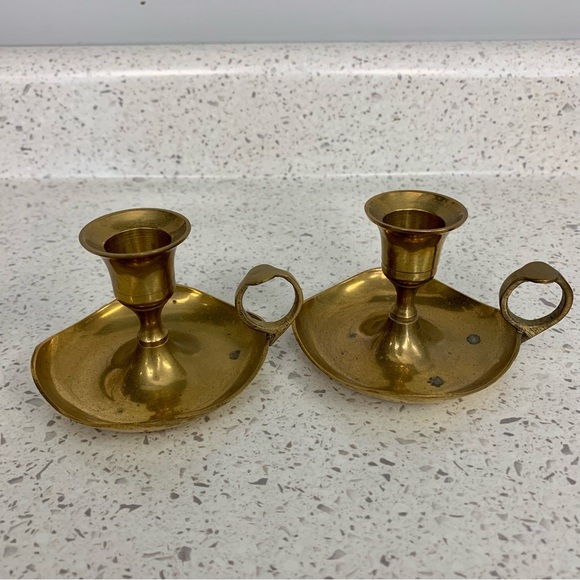 Vintage Chamber Brass Candle Holders with Thumb Grip - Picture 3 of 4